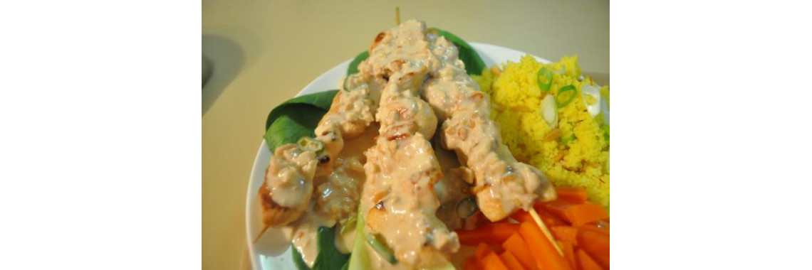 Crocodile or Chicken Skewers With Cashew Nut Satay